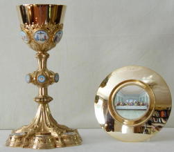 Solid silver gilt antique French Gothic Chalice with Enamels